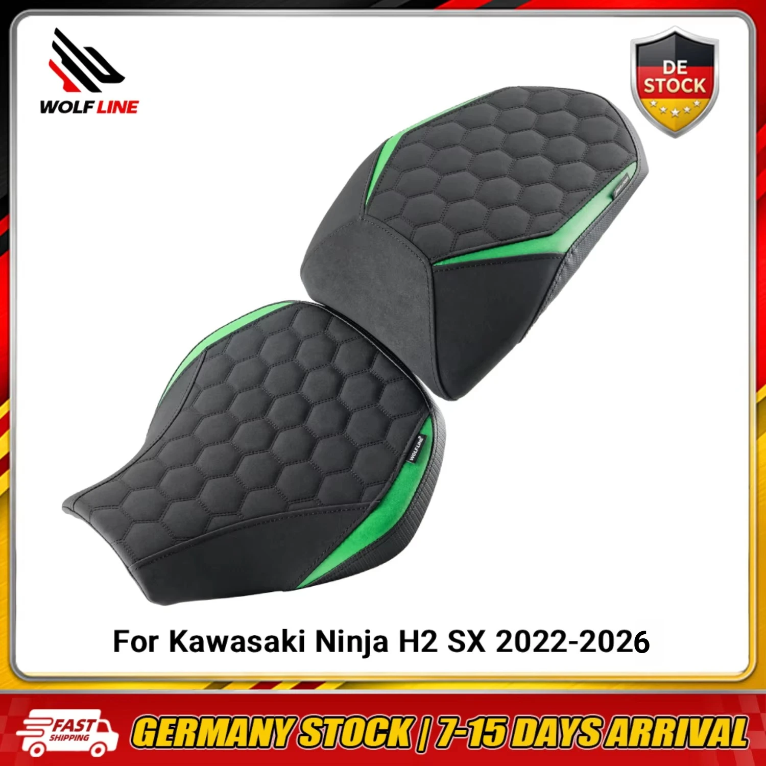 WOLFLINE Fahrer- und Beifahrer-Doppelsitz-Set für Kawasaki Ninja H2 SX 2022-2026 Vorder- und Rücksitzkissen Großartiges Upgrade für das Fahren