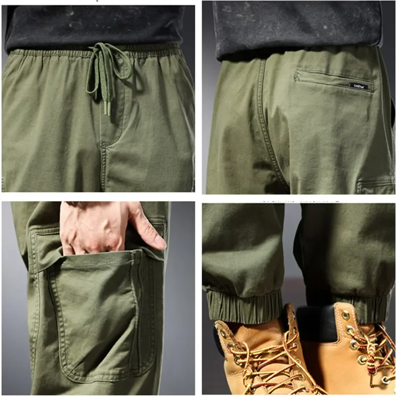 หลวม Cargo Joggers ผ้าฝ้าย Sweatpants สีดําสีกากี Plus ขนาด 5XL 6XL 8XL Safari กางเกง Oversize ข้อเท้าความยาวชาย Harem เสื้อผ้า