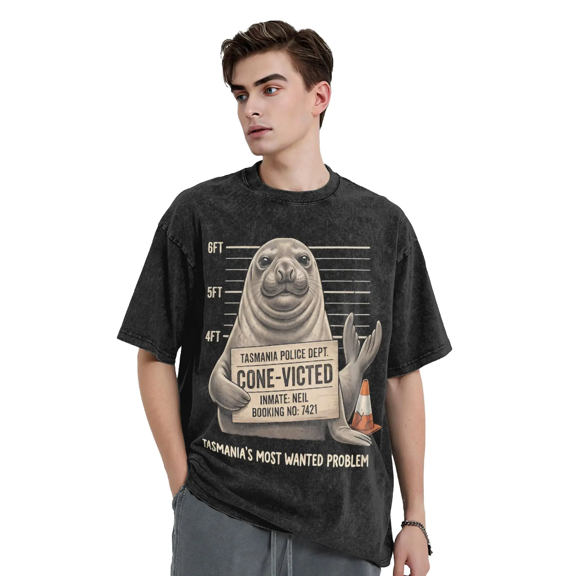 Funny Neil The Seal Washed T Shirts Streetwear Hip Hop Novelty T-Shirt Animal Tees Tops for Men Women Cotton Oversize Graphic
