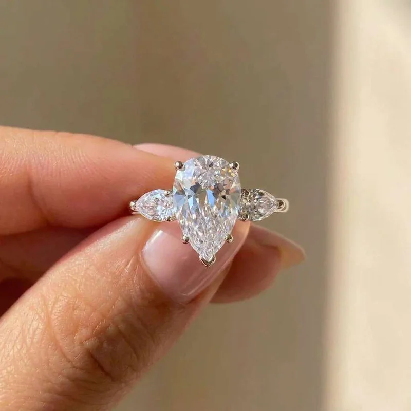 925 Sterling Silver Luxury Water Drop CZ Rings for Women Proposal Engagement Ring Exquisite Wedding Gift Party Trendy Jewelry