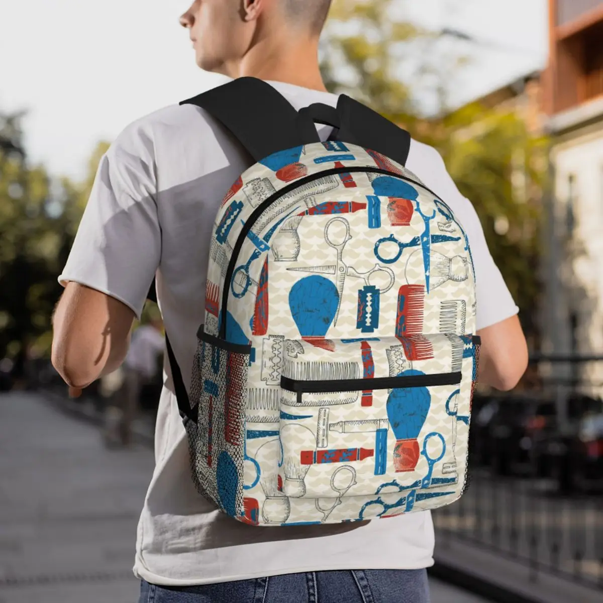 

Barbershop Icons Hairdresser Hair Stylist Backpack Daypack Large Capacity Kids BookBag School Bag Shoulder Bags for Men Women