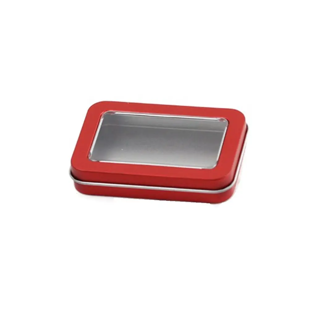 

Multicolor Tin Box with Clear Window Lid Empty Jewelry Box Nail Art Display Case Candy Package Metal Box Rectangular