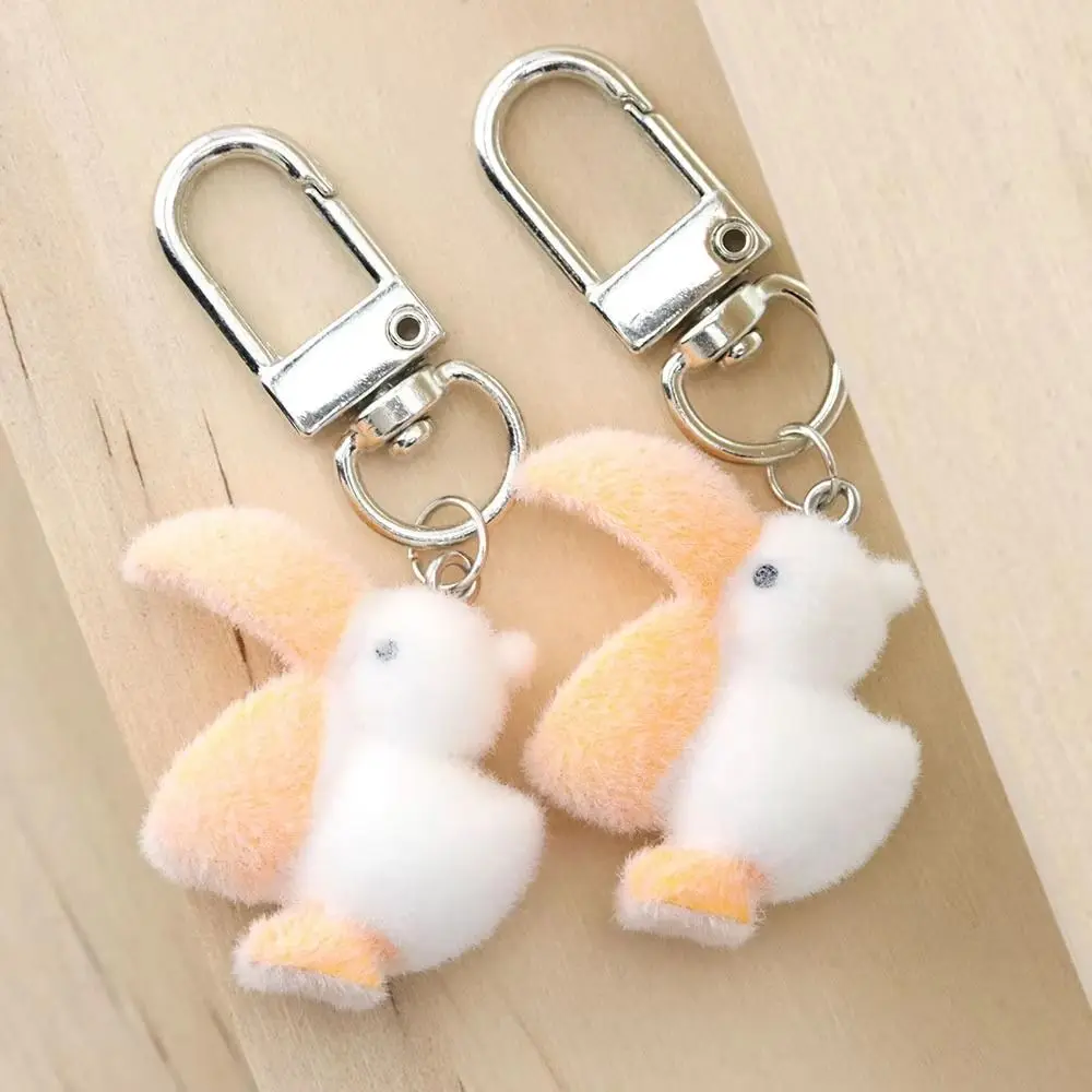 3PCS Flocked Resin Flocked Duck Keychain Yellow White Cute Shape Duck Pelican Charm Pendant Style 3D Design
