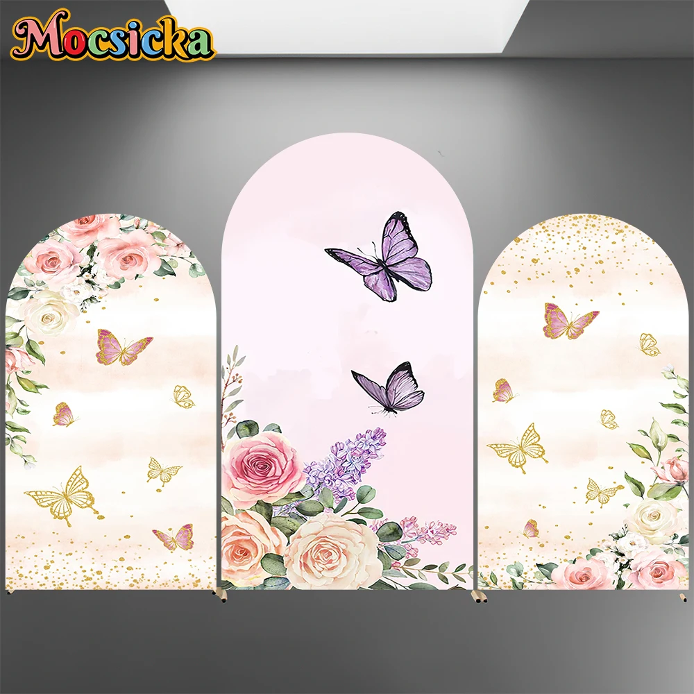 Mocsicka Butterfly Arch Backdrop Cover Double-Faced Girl Birthday Wedding Arched Background Flower Party Decor Photography Props
