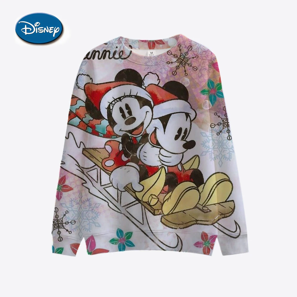 New Y2K Merry Christmas Disney Mickey and Minnie Fall Harajuku Crew Neck Casual Women\'s Long Sleeve Sweatshirt Ladies Top 2024