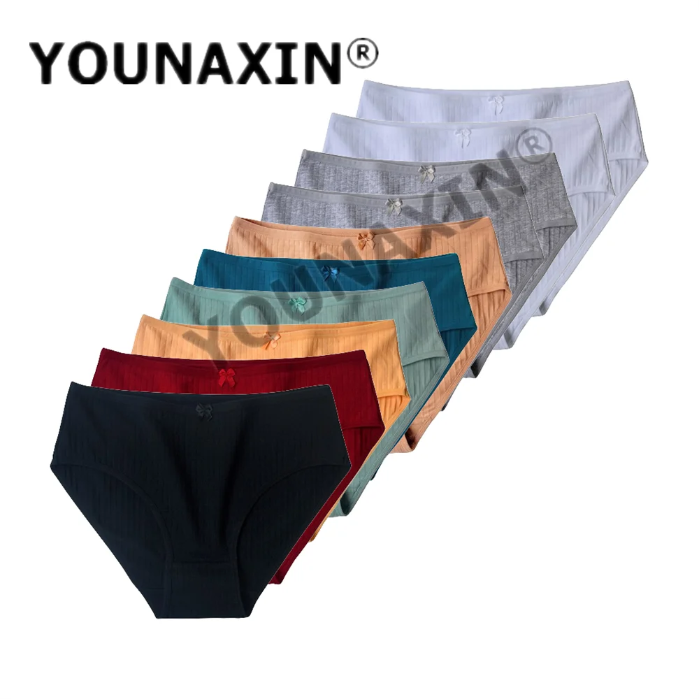 YOUNAXIN 10 أجزاء/وحدة ملابس داخلية قطنية للنساء سراويل داخلية مثيرة قابلة للتنفس بلون واحد ملابس داخلية للفتيات مقاس M L XL