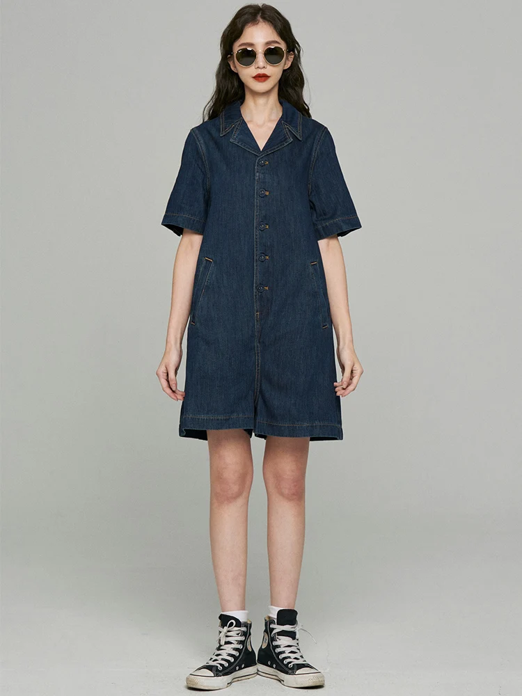 愛らしいヴィンテージルーズストレートカットディープブルーデニムオーバーオールTnewties女性のオリジナルデザインコットンパンツロングサマー