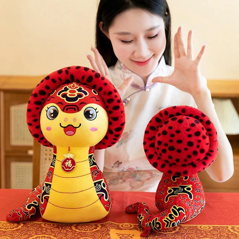 13/17cm guofeng fu marca cobra ano novo simulado mascote boneca de pelúcia cobra brinquedos macios engraçado decoração para casa jogar travesseiro presentes aniversário