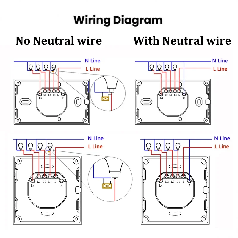 Tuya ZigBee Smart Switch Smartlife Neutral Wire/No Neutral Wire Touch Light Switch funziona con Alexa Google Home 1/2/3/4/6 Gang