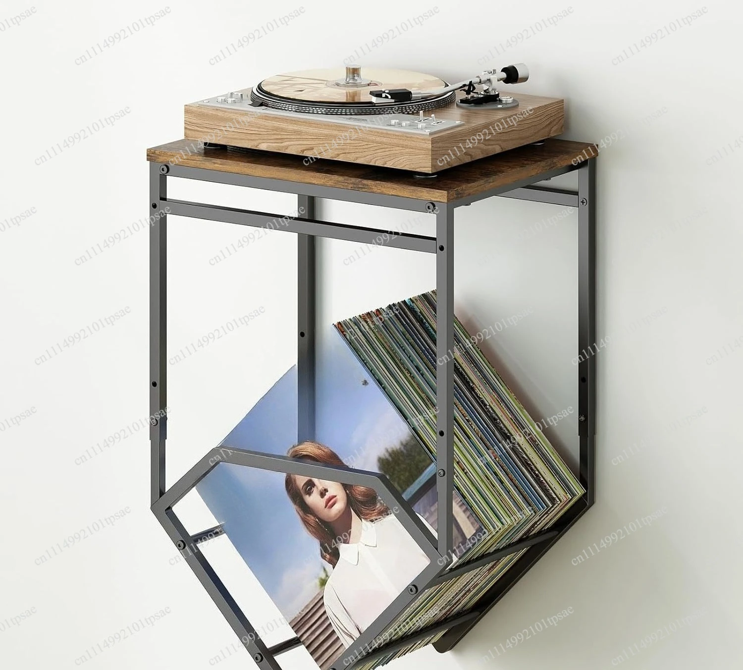 CD Storage RackIron Wood Record Player Bracket with Wall-mounted Vinyl Record Rack, Record Player Bracket