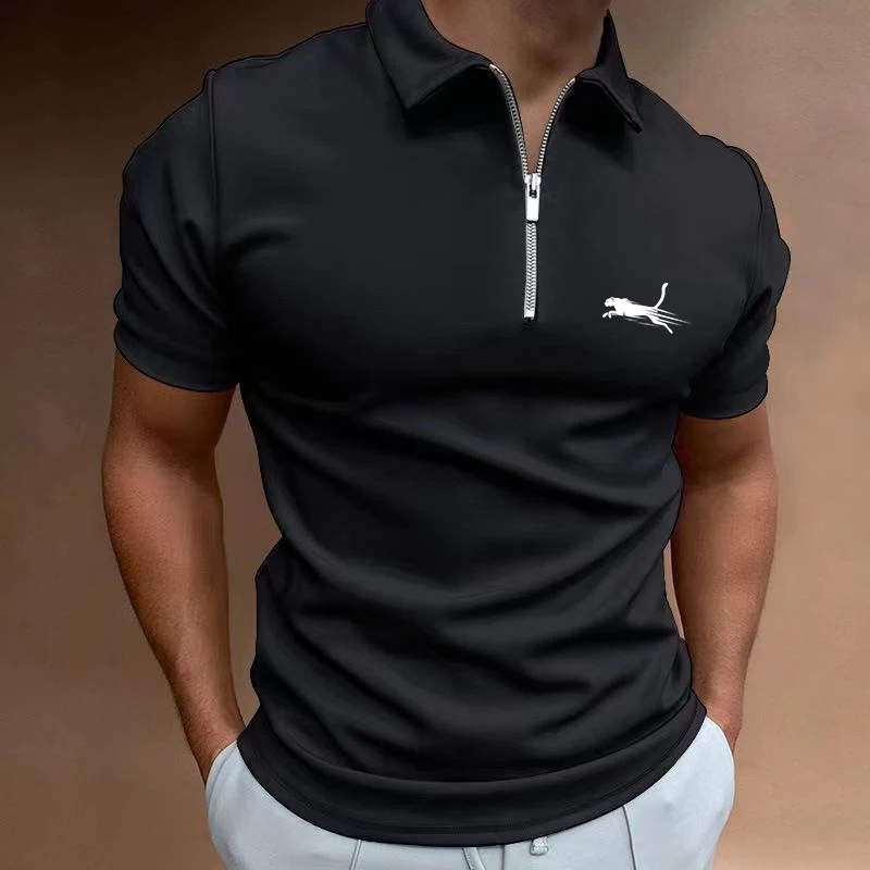 

Summer New Men Thin Polo Shirt Solid Color Short Sleeve Zipper Collar T-shirt Loose Breathable Casual Fit Top Printed Men's Wear