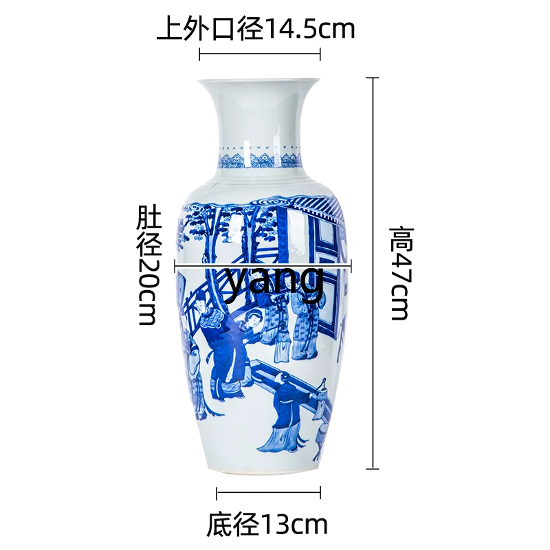 

lmm Jingdezhen pure hand-painted, antique blue and white porcelain figure vase new Chinese flower arrangement decoration
