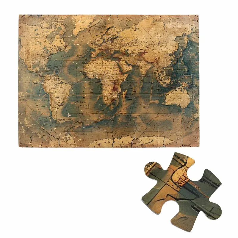 Quebra-cabeça de 500 peças para adultos-mapa do mundo vintage, textura envelhecida, cartografia retrô quebra-cabeça, presente desafiante