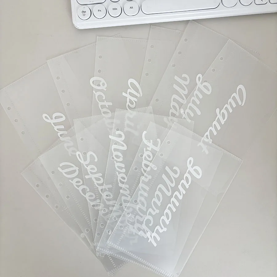 A6 12 Monats-Geldmanagement-Buch, lose Blätter bedruckte PP-Nachfüllbeutel, Sammelbuch für Binderkarten, Spar-Organizer – Detail 12