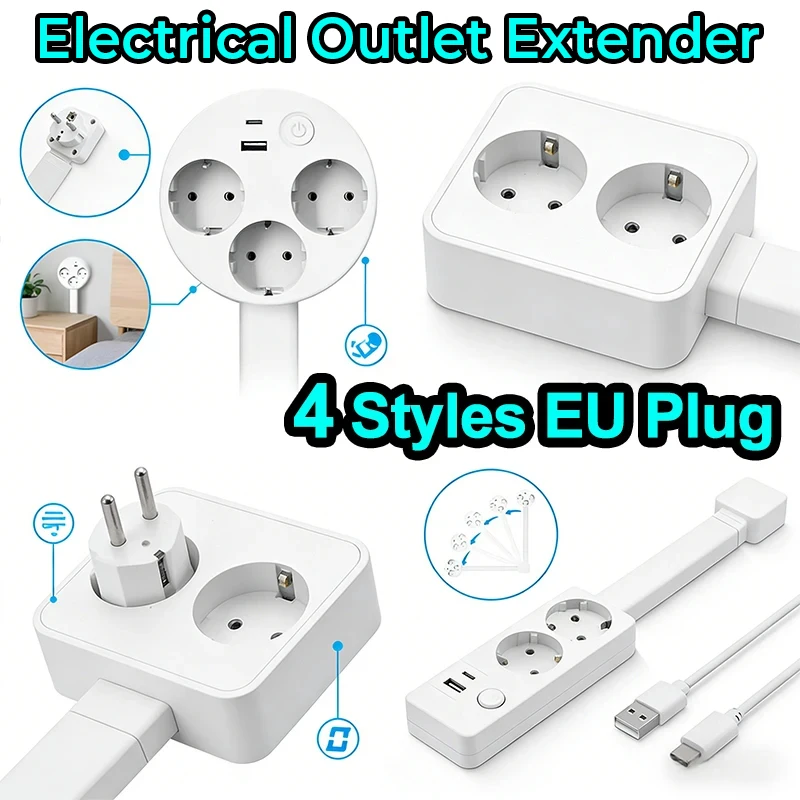 

EU Electrical Wall Plug Rotates Electrical Outlet Extender Adjustable Length Power Outlets Extender Power Socket For Nightstand