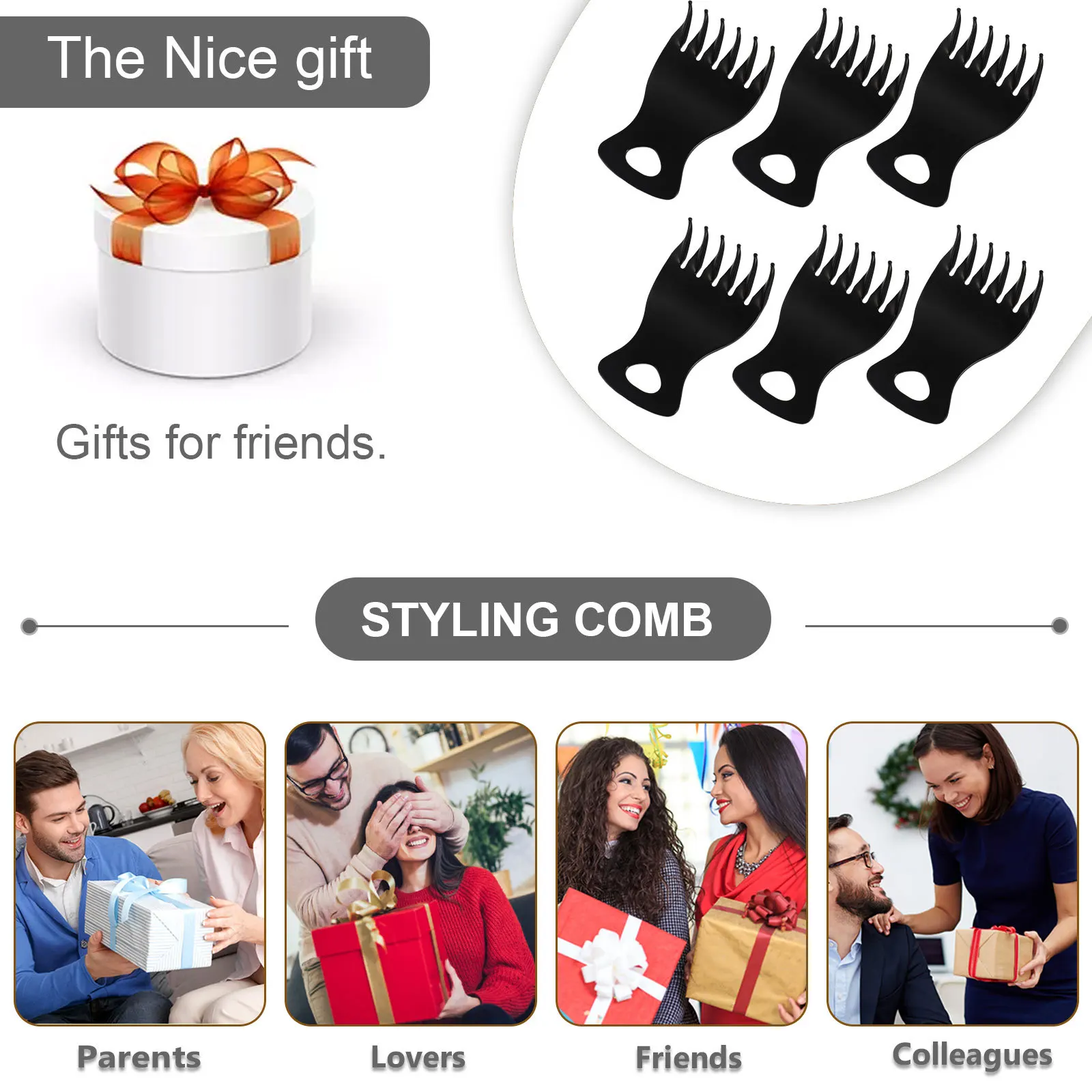 

6 шт., мужские расчески в стиле ретро, прочные, с широкими зубьями, парикмахерские, расслабляющий массаж, домашний салон, расческа с широкими зубьями