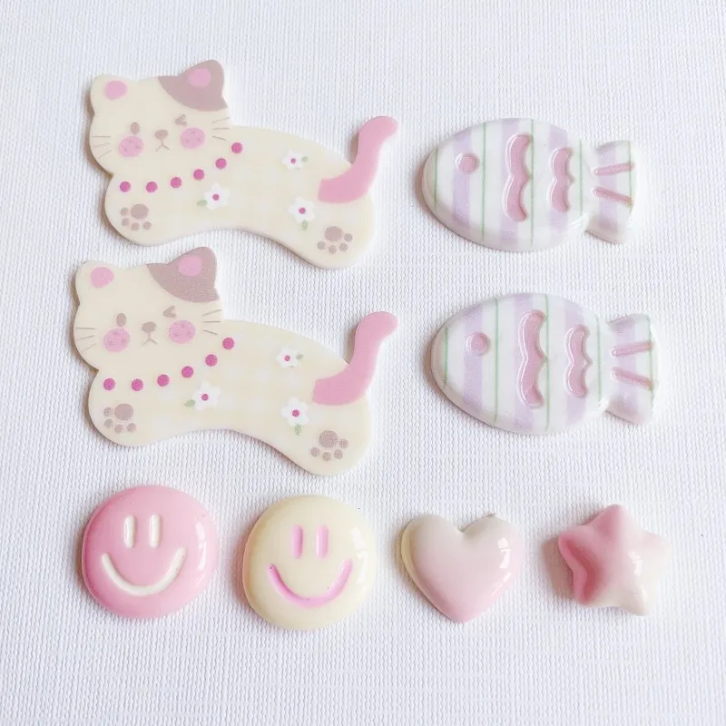 20pcs Cute Cat Fish Love Heart Star Petal Resin Patch Flat Back Cabochons Diy Phone Case Hair Clip Jewelry Crafts Accessories