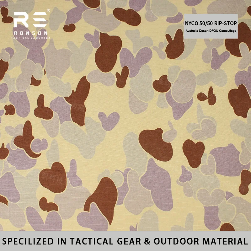 

NYC0 50/50 Австралия Desert DPDU Камуфляжная нейлоновая хлопчатобумажная ткань с принтом 220 г/м2, тканая тактическая форма, прочная для тактических механизмов