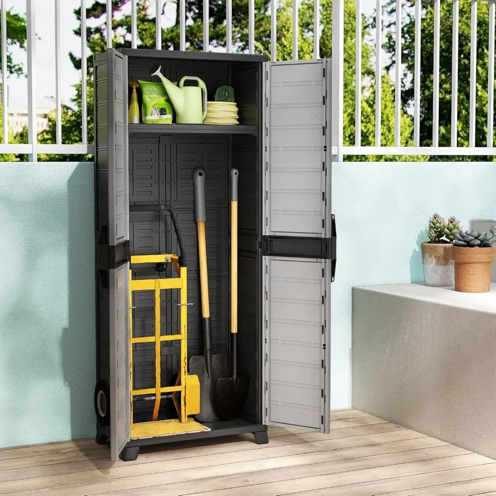 Запираемый шкаф для хранения, гаражный сарай с дверцами, регулируемые полки, отдельно стоящий шкафчик для инструментов, стеллаж для кладовой