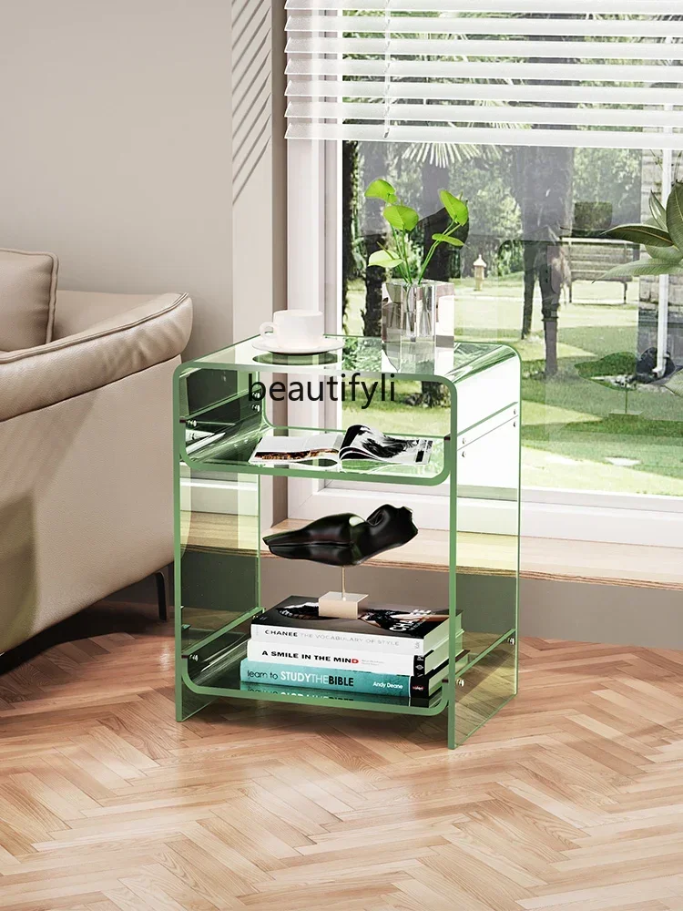 

Acrylic Bedside Table Modern Minimalist Sofa Side Table Small Bedside Storage Storage Cabinet Double-Layer Transparent