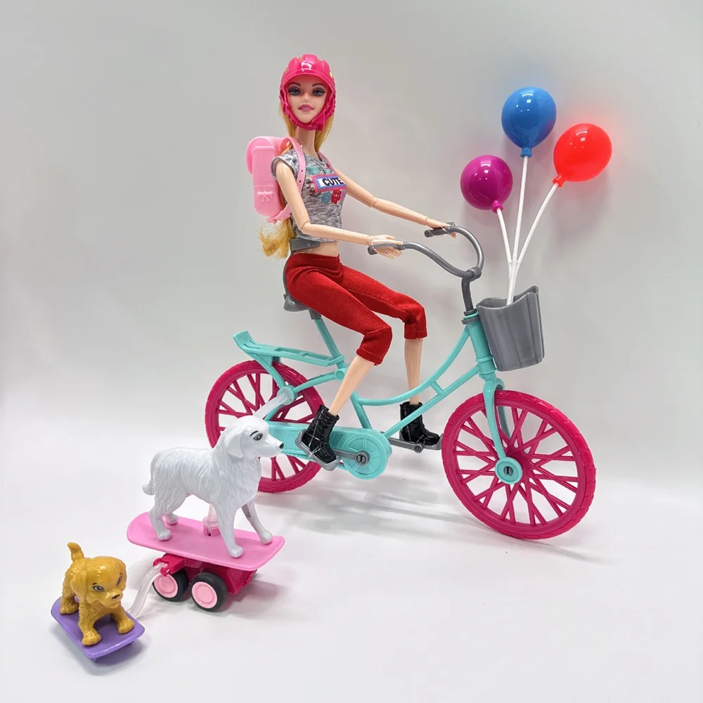 Prinses kleine pop van 30 cm met fiets en huisdier - verzamelpopaccessoires voor meisjes