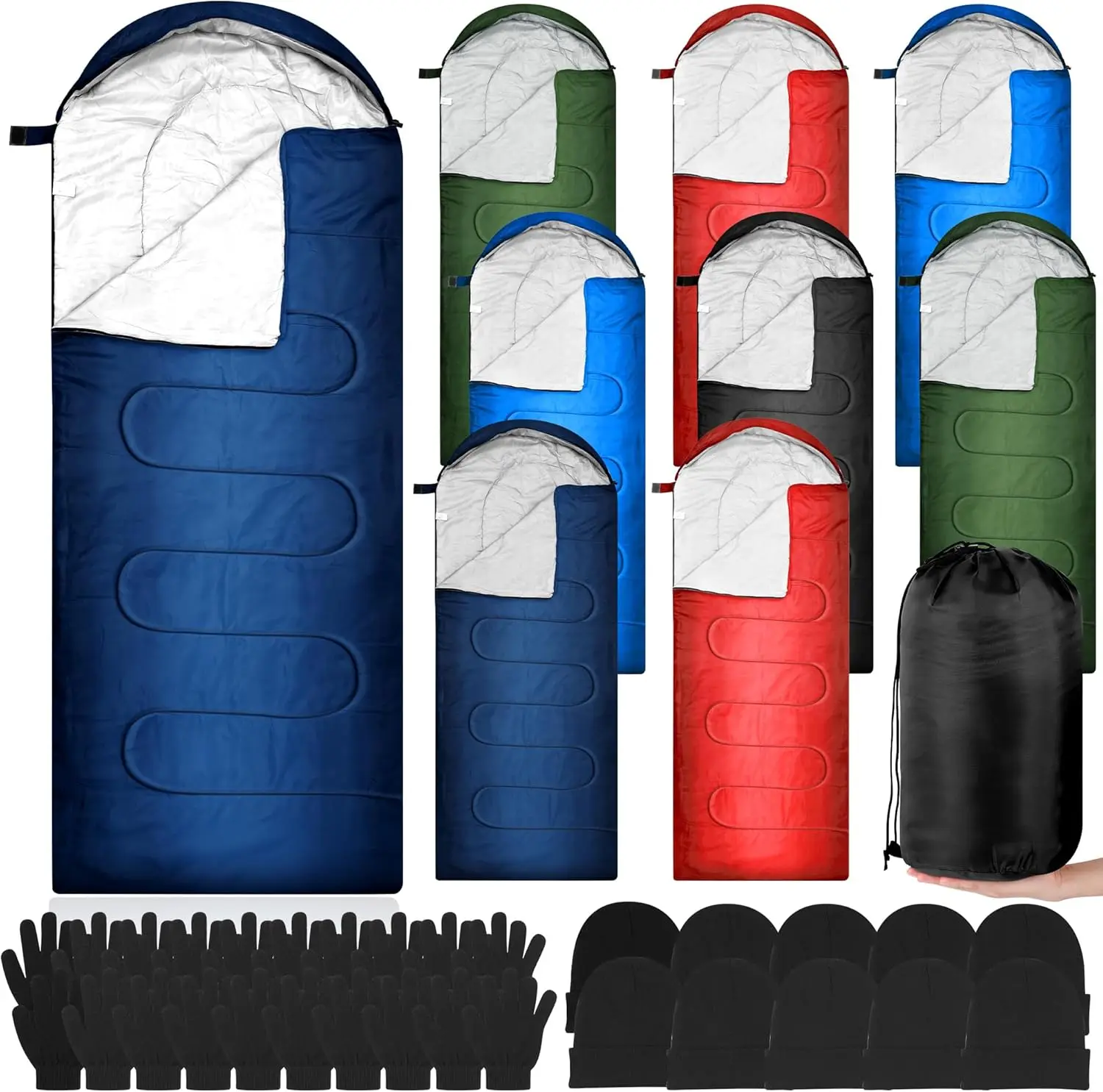 Set Sleeping Bags for Adult with Winter Beanies Gloves Set, Cotton Liner Camping Sleeping Bag Waterproof Warm Lightwe