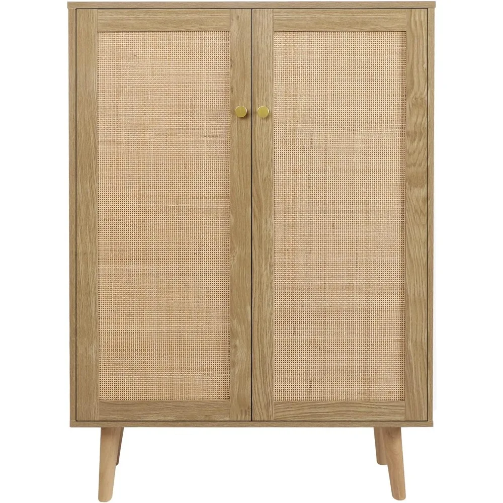 

Dinner side cabinet storage cabinet with carefully crafted rattan front and adjustable shelves in rustic oak