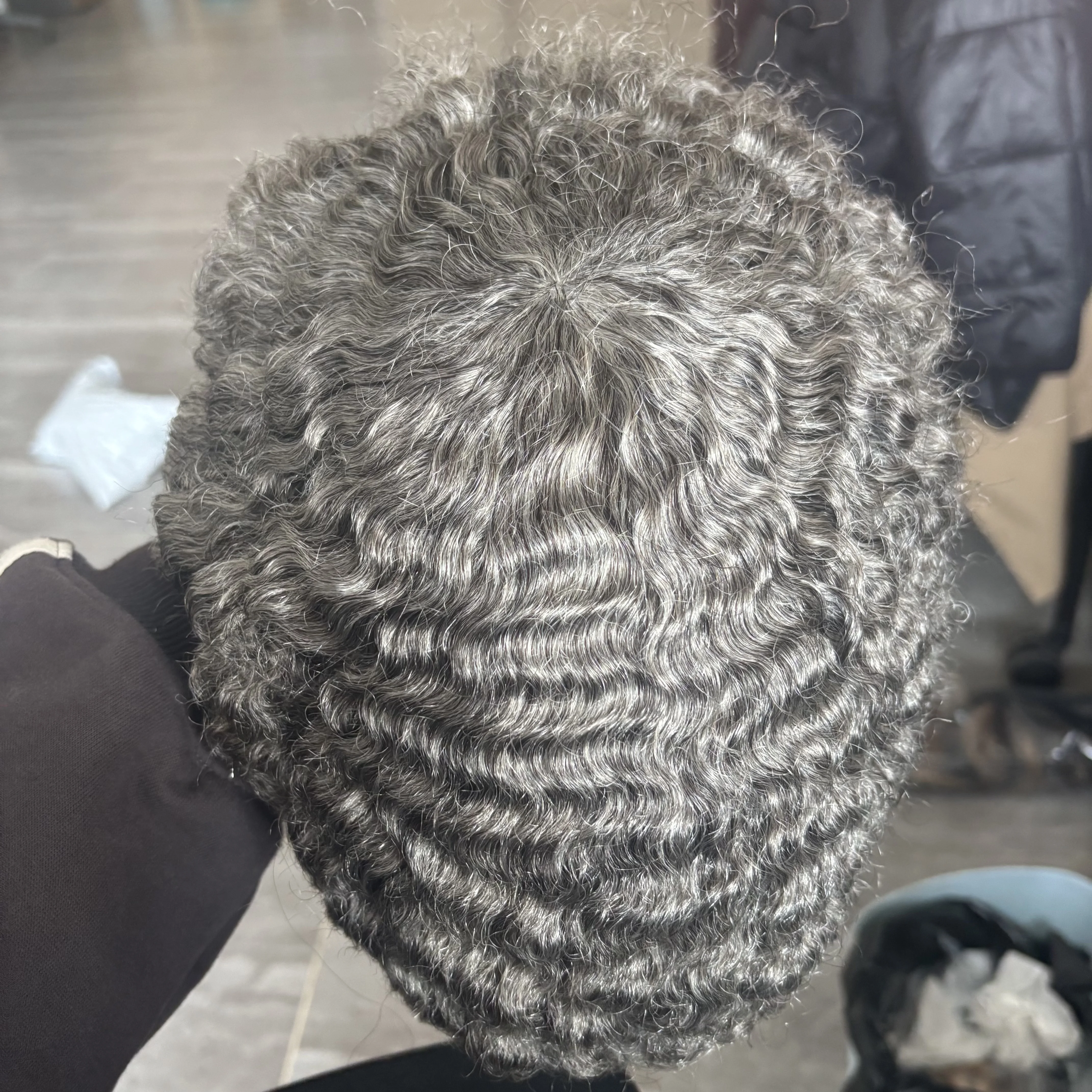 10mm 360 Wave #1B65 Gray Human Hair Prosthesis Capillary Afro Black Men Durable Toupee Full Skin Base Hairpieces Male Wig Units