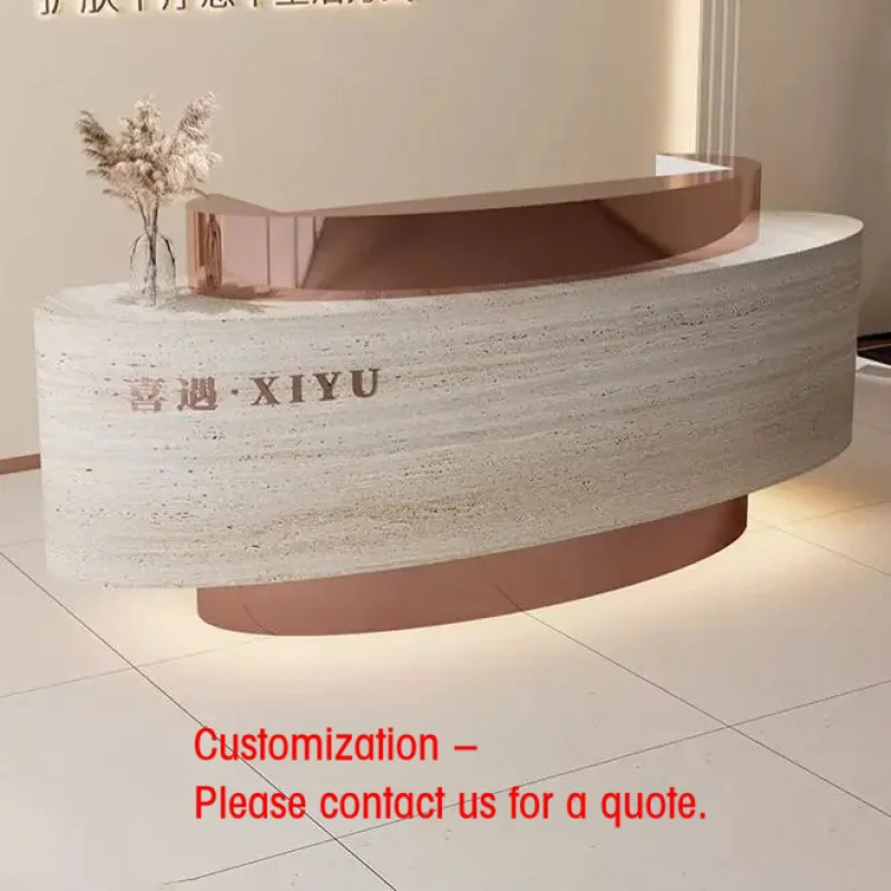 custom.Modern Simple Design Reception Desk Customizable Beauty Salon Wood and Stainless Steel Factory Direct Sale Hotels