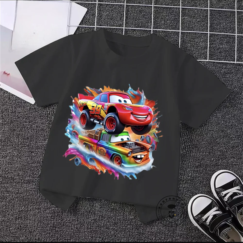 Stylish Disney Cars Apparel Cool Racing Pattern T-Shirts for Boys Girls Fashionable Comfortable in Solid Colors with Loose Fit