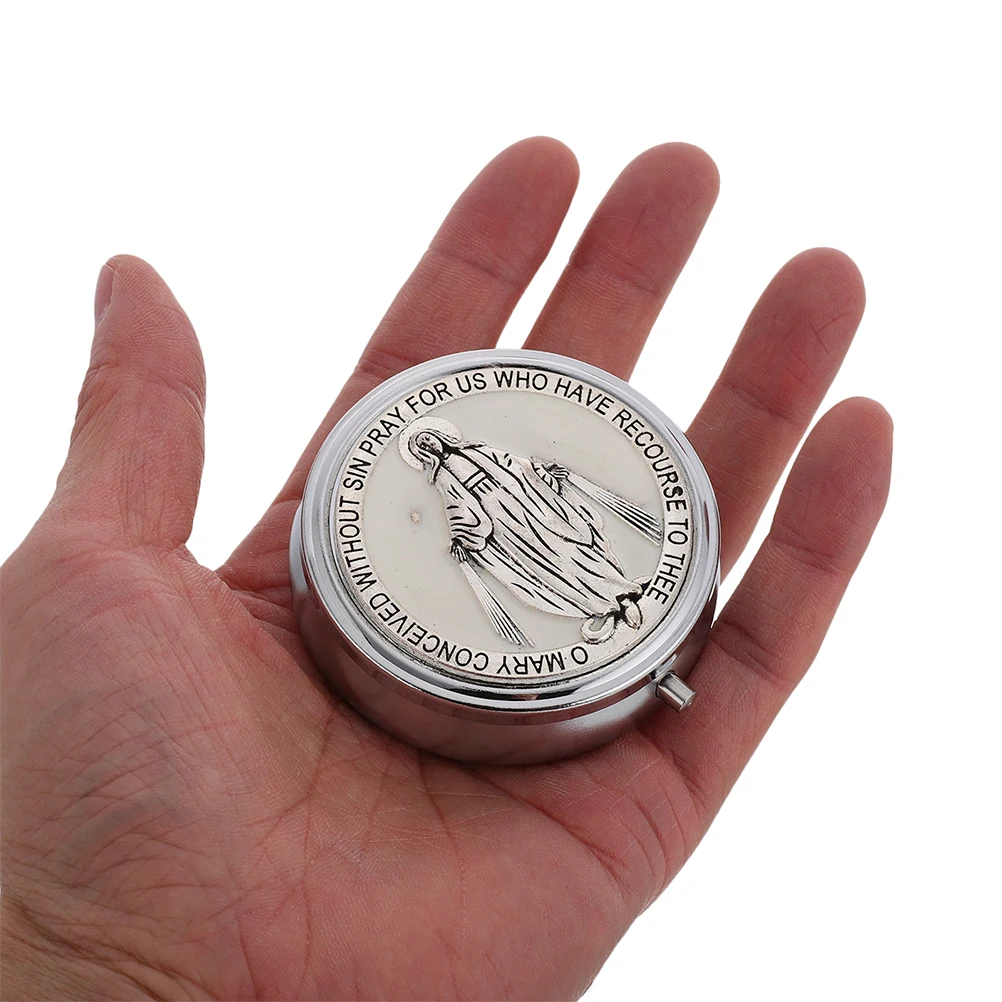 2pcs Holy Eucharist Box Rosary Beads Holder Zinc Alloy Small Jewelry Organizer Case Catholic Communion Keepsake Sacrament