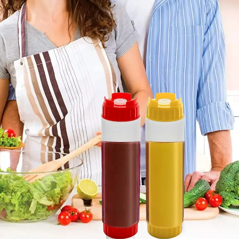 1/3x زجاجات صلصة مزدوجة الرأس 16 أوقية زجاجات ضغط بلاستيكية سعة كبيرة محمولة الطماطم الصيد موزع المطبخ نزهة طباخ