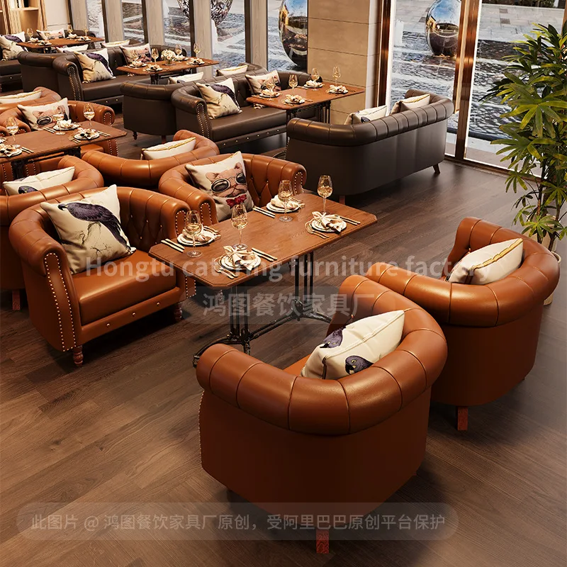 New American retro cafe tables and chairs solid wood catering commercial table western food bar milk tea dessert shop sofa