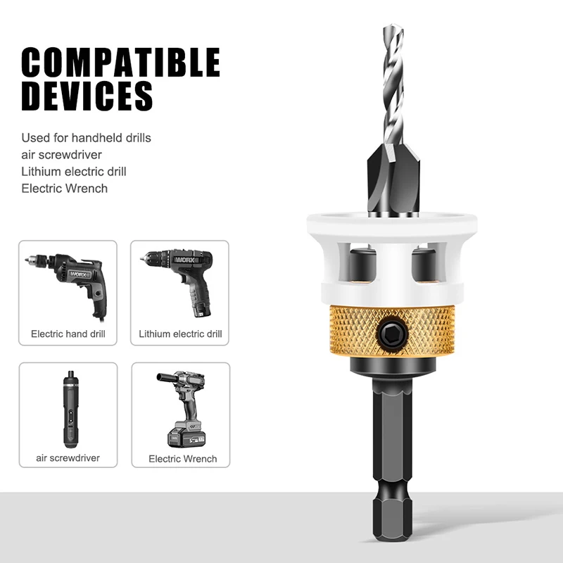 Senkerbohrer mit vier Kantenbegrenzung; 1 Stück Kegellochbohrer mit Holzbearbeitungslegierung, Stufenbohrer mit einstellbarer Tiefe für versteckte Schrauben