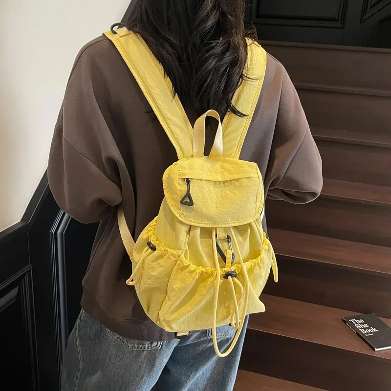 1pcs Women Light Nylon Drawstring Rucksack 2026 New Style Casual Student Outdoor Travel Portable Hiking Backpack