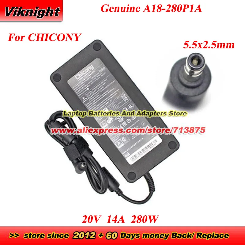 

Genuine CHICONY 20V 14A 280W A18-280P1A AC Adapter A280A005P for MSI MECHREVO Gigabyte Gaming Laptop Adapter with 5.5x2.5mm