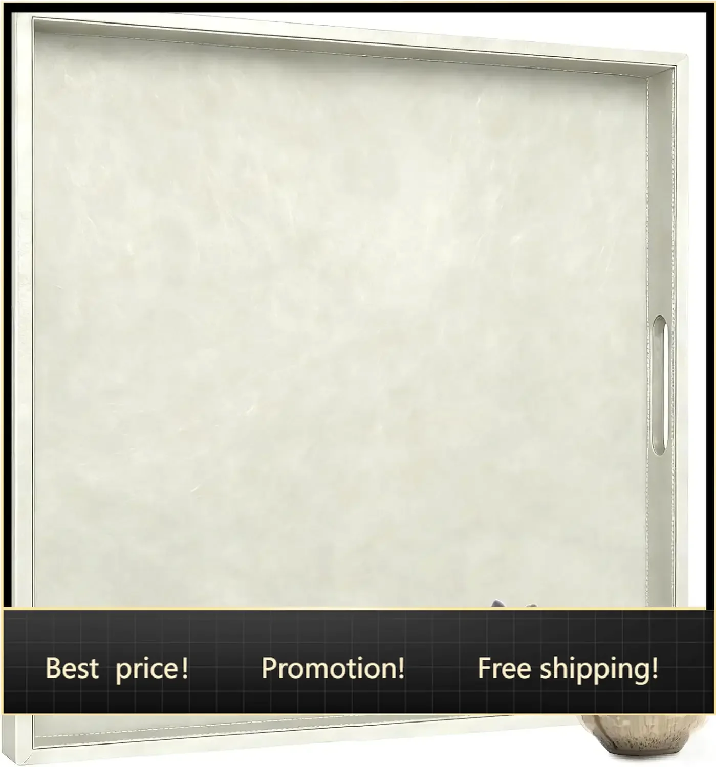 30 x 30 inches Leather Ottoman Serving Tray with Hole Handles, Square Extra Large Modern Service Tray for Living Room, Coffee