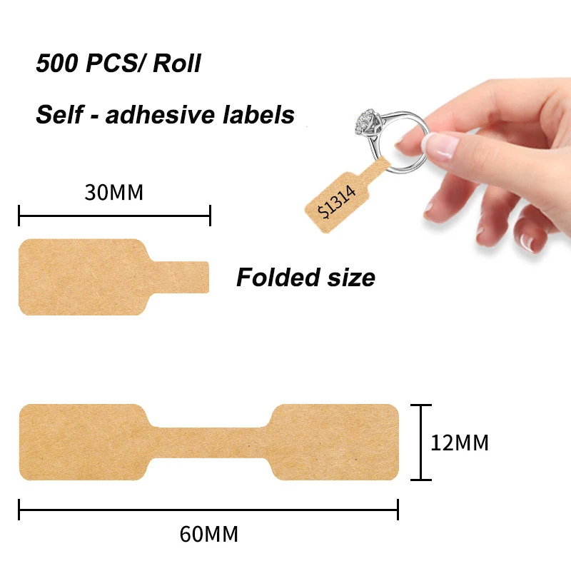 500PCS Self-Adhesive Jewelry Price Tags 60×12mm Writable Blank Kraft Paper Labels for Ring Necklace Pricing Handmade Retail