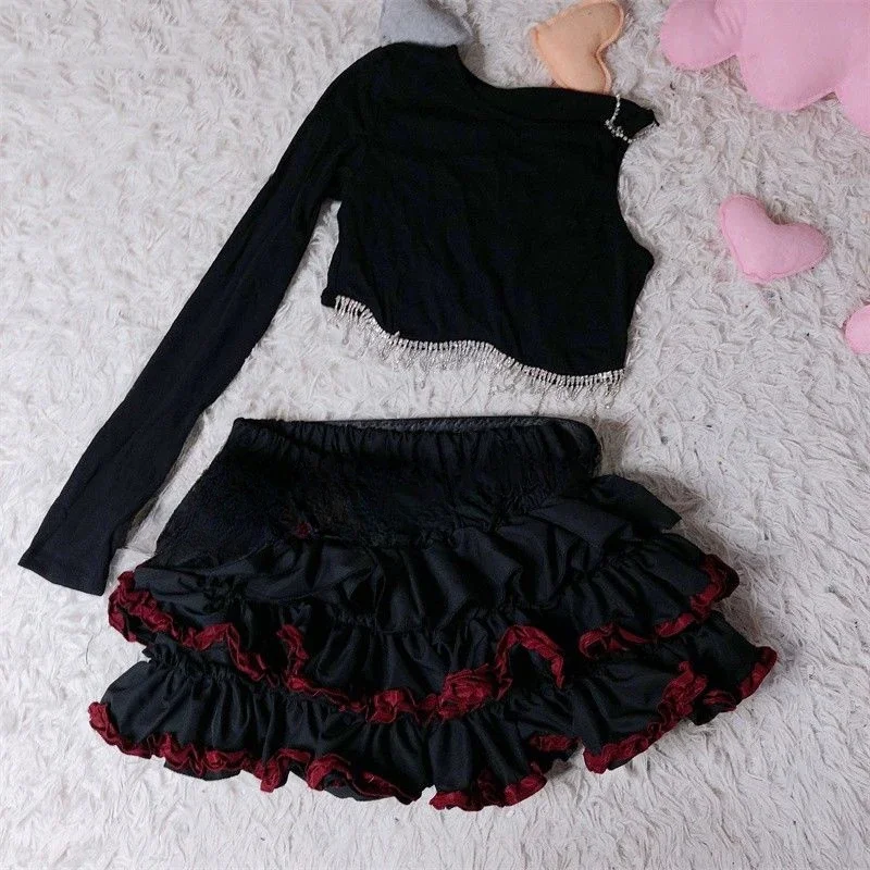 

2025 Harajuku Girls Patchwork Grunge Skirts Women Y2k Aesthetic High Waist Cake Mini Streetwear Ruffled Vintage Kawaii Mini Jupe