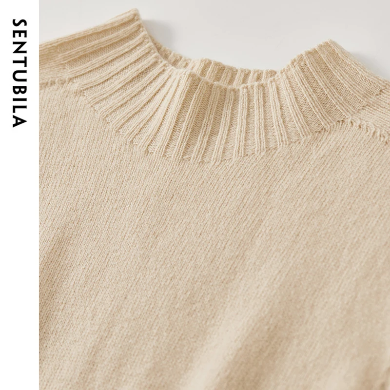 SENTUBILA 100% Wool Knit Dress Women 2024 Casual Loose Fit Half High Collar Long Sleeve Solid Comfort Female Knitwear W44L57009