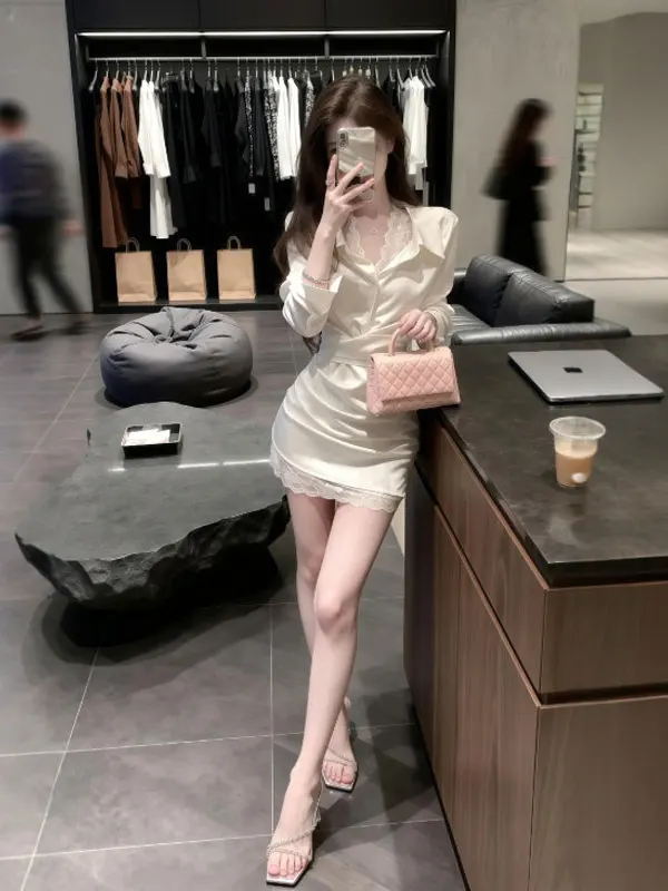 

Korean Sle Faionable ort Skirt Wrap around Waist Slim Fit irt Dr Winter Season Long Sve Button Closure Cotton B...