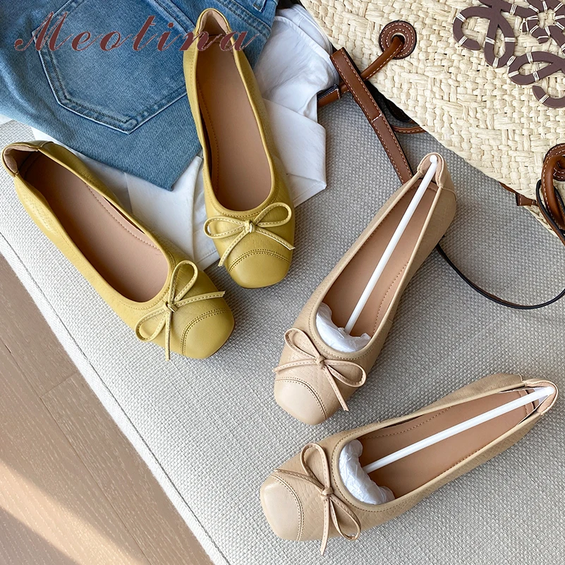 

Женские туфли Meotina из натуральной кожи с квадратным носком, из овчины, с бантом, лаконичные, повседневные, модные, весна-осень, размер 40