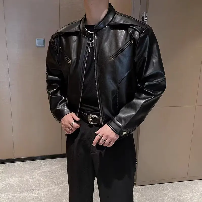 Fall Winter Large Size 250 Pounds New Style Premium Motorcycle Leather Jacket Men Casual Collar Jacket Coat Polyester Fiber