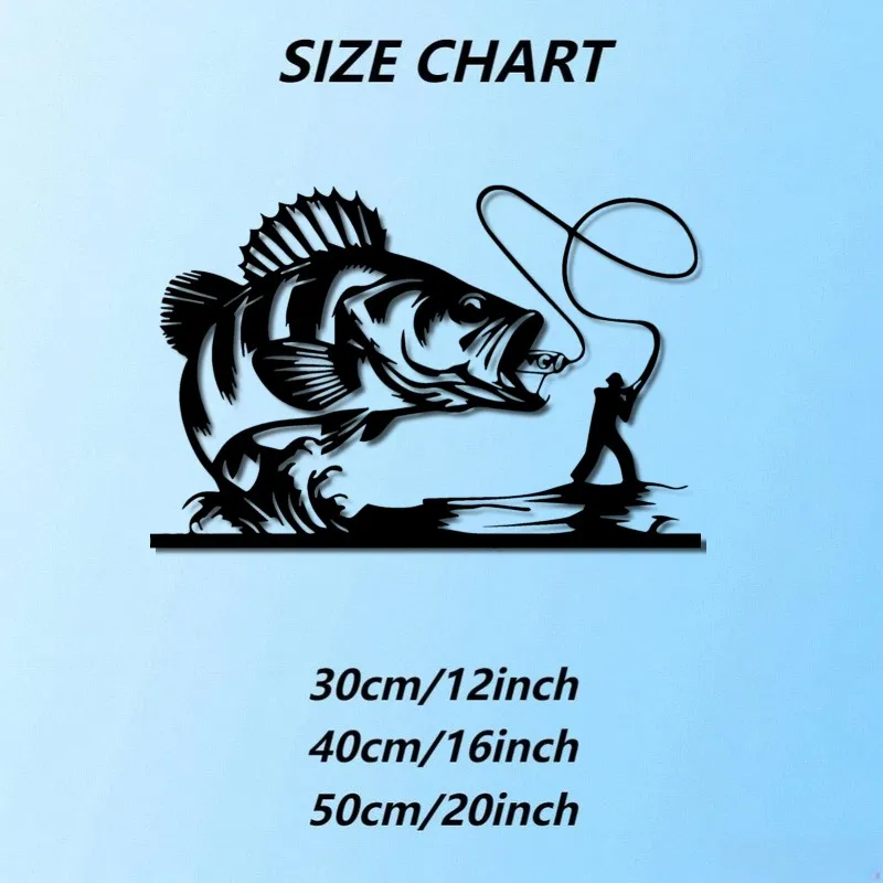 CIFBUY Vintage Fishing Metal Wall Art Retro Fisherman Decor Dynamic Leaping Fish Scene Black White Home Ornament For Anglers