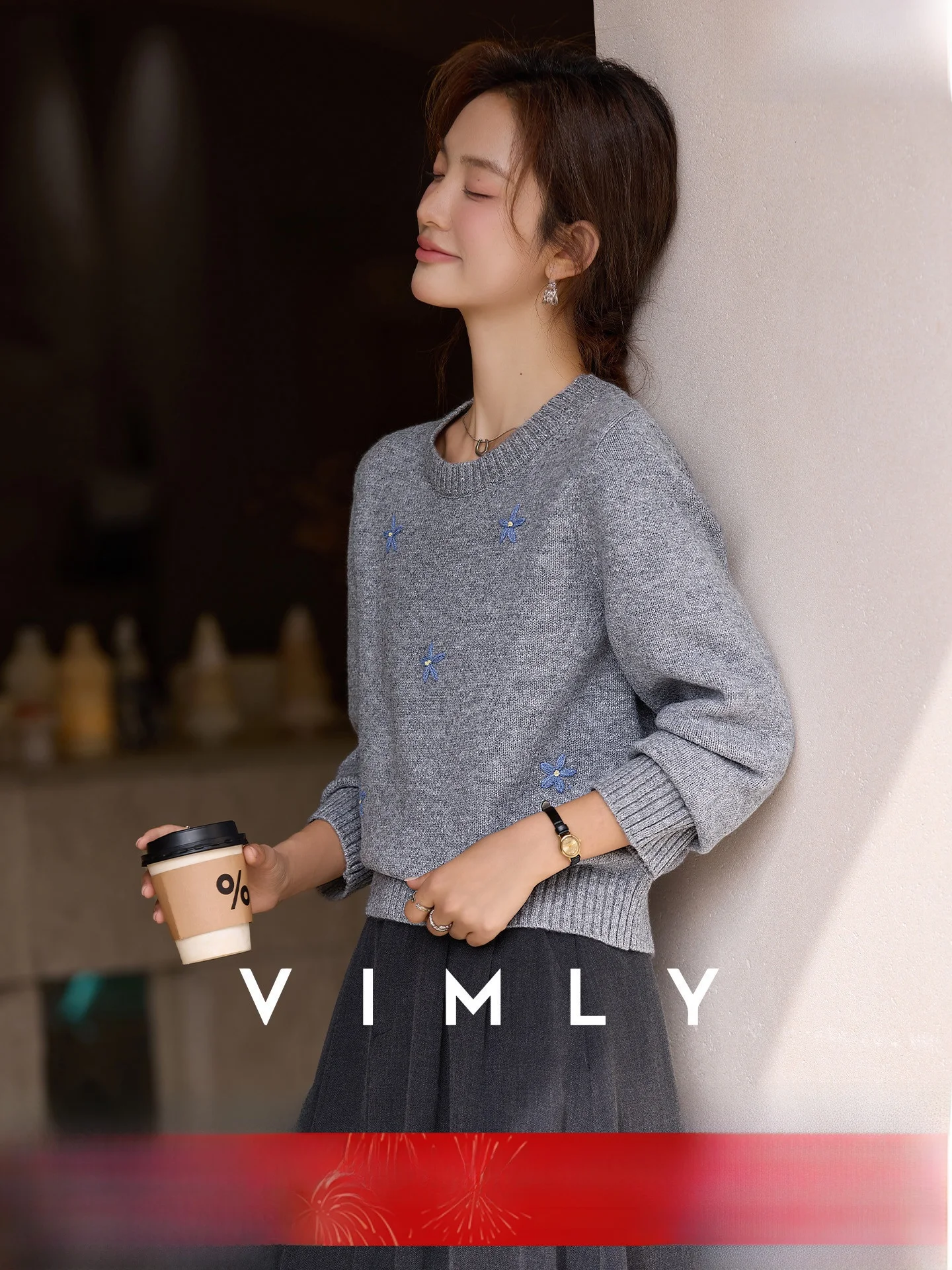 

Loose Fit round Ne Knitwear Flower ey 3D Floral Women's Sweater Versatile Layering Spring Autumn Seasonal Comfortable