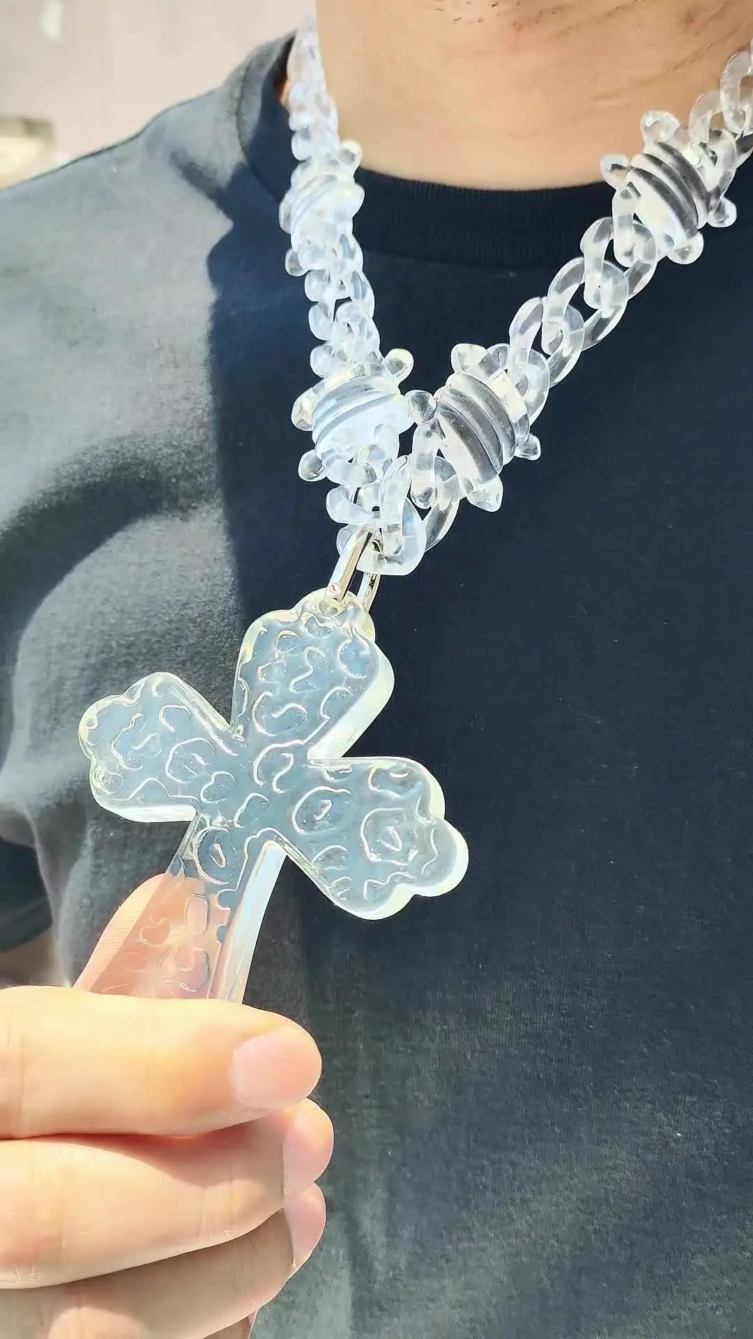 Clear Hip Hop Cross Pendant Necklace for Men