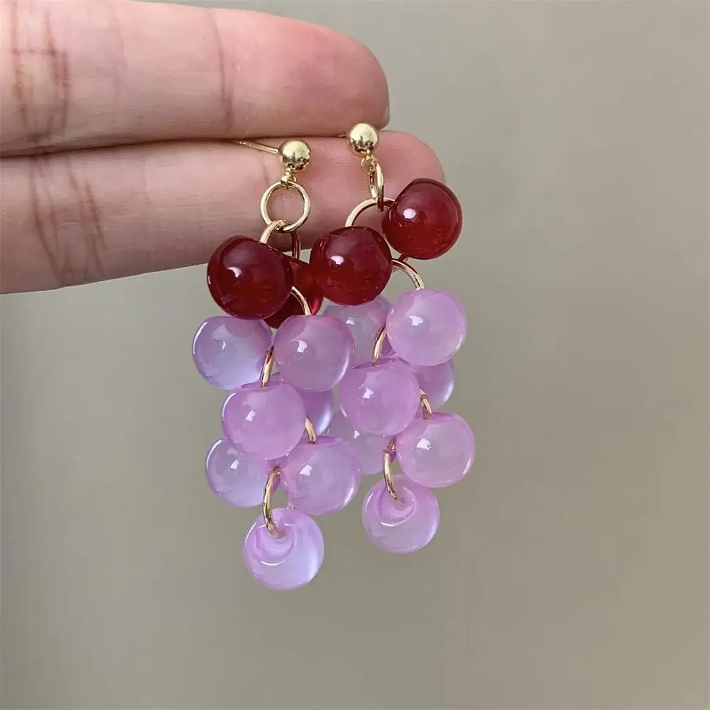 الإبداعية بوهيميا أقراط الفاكهة استرخى القرط لطيف الاكريليك العنب أقراط سبيكة الكورية نمط الخرز أقراط عطلة