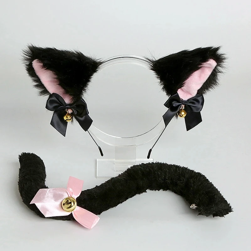 2024 Cat Wolf Fox Ears Shape Hairhoop Cosplay Costume Tail copricapo con Bell Decor Halloween Birthday Party Set for Kids