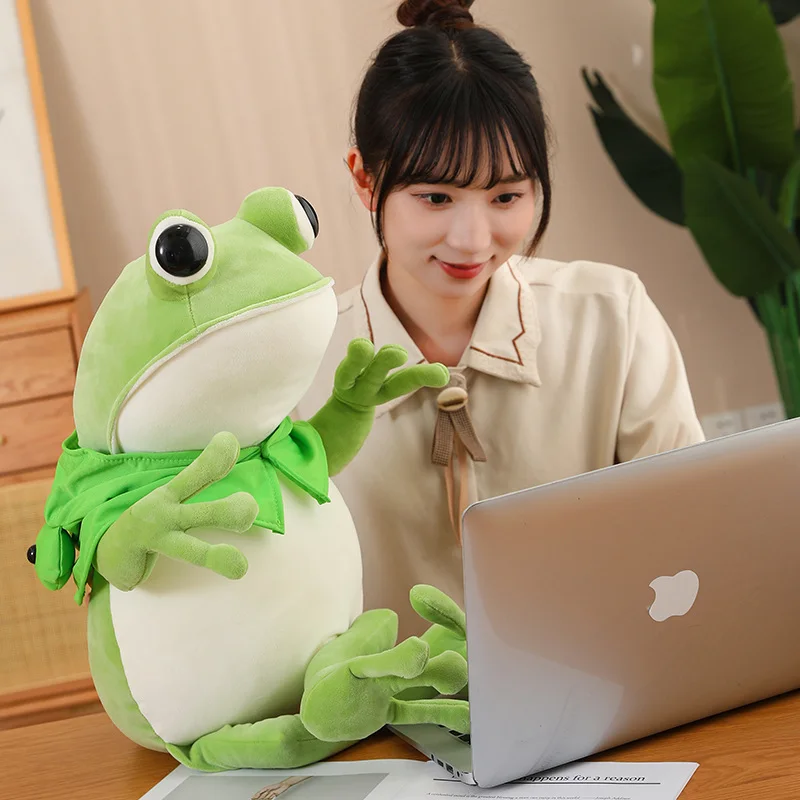 45/60/80CM Kawaii Cloak Frog Plush Toy Soft Stuffed Animal Lovely Hat Big Eyes Anime Doll Hug Pillow Birthday Xmas Gifts