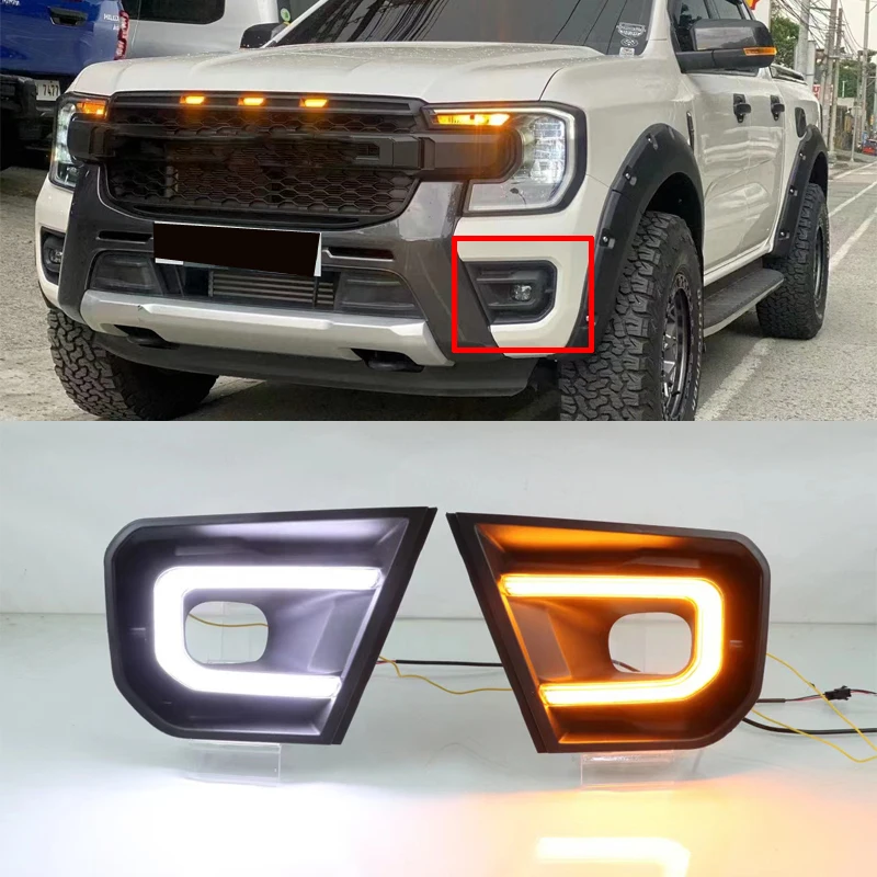 

LED White Daytime Running Light Amber Turn Signal For Ford Ranger T9 2022 2023 MK4 PX4 High Version XLT Wildtrak Sport Fog Lamp